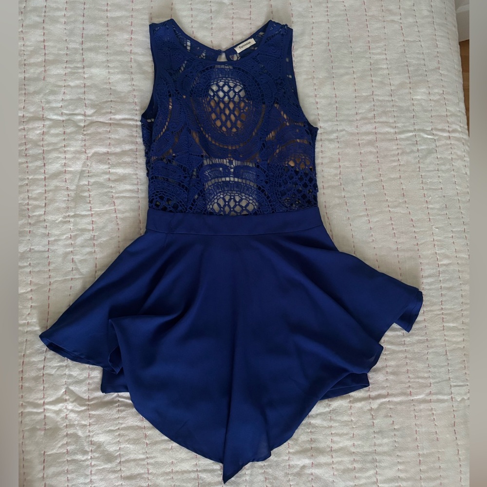 Elegant Blue Lace Skater Dress - Picture 1 of 4